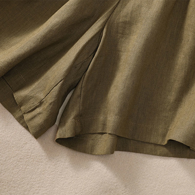 Buddha Stones Solid Color Contrast Color Waist Lace-up Cotton Linen Women's Shorts With Pockets - image 16