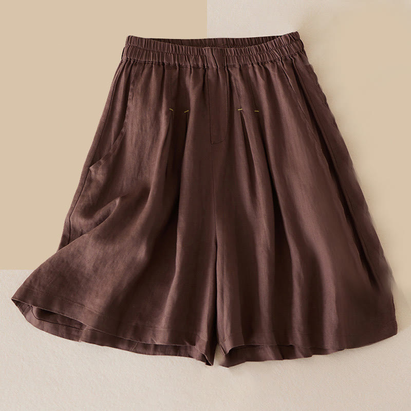 Buddha Stones Casual Solid Plain Color Cotton Linen Women's Shorts With Pockets - SaddleBrown - US12，UK/AU16，EU44 (3XL) - image 14