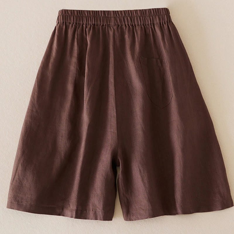 Buddha Stones Casual Solid Plain Color Cotton Linen Women's Shorts With Pockets