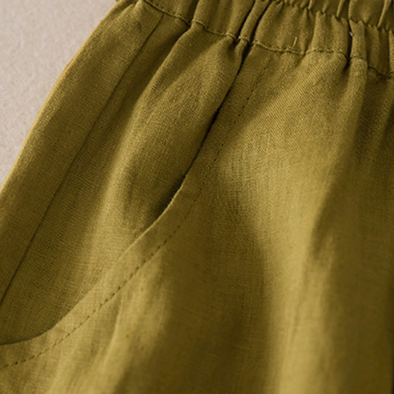 Buddha Stones Casual Solid Plain Color Cotton Linen Women's Shorts With Pockets - image 11