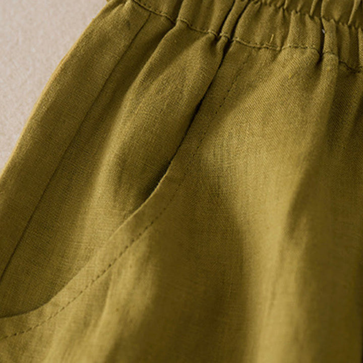 Buddha Stones Casual Solid Plain Color Cotton Linen Women's Shorts With Pockets - image 11