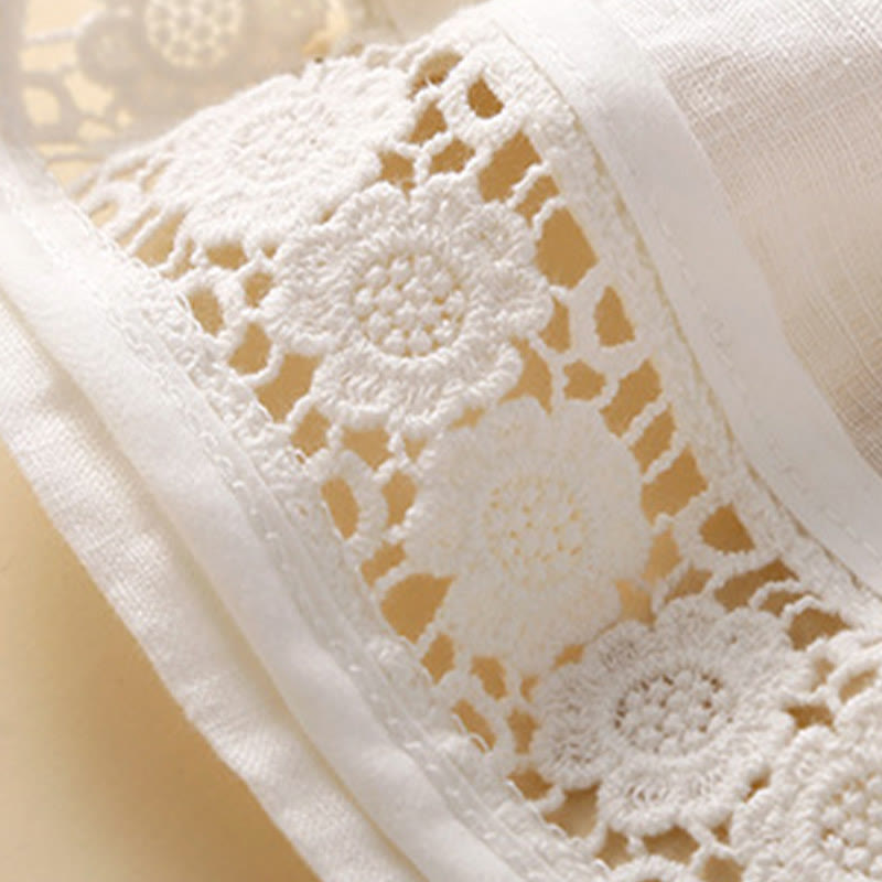 Buddha Stones Plain Color Bottom Hollow Lace Design Lace-up Cotton Linen Women's Shorts With Pockets - image 16