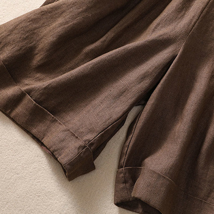 Buddha Stones Casual Solid Color Turn Up Cuff Belt Cotton Linen Women's Shorts With Pockets - image 16