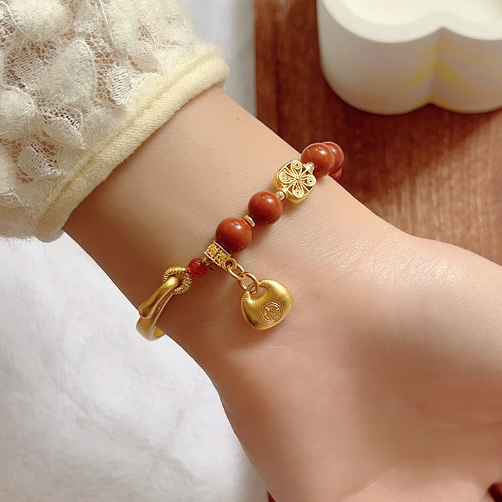 Buddha Stones South Red Agate Fu Character Ingot Half Bracelet