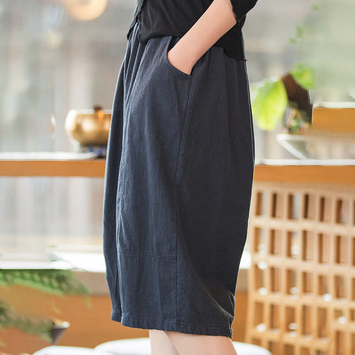 Buddha Stones Casual Plain Color Cotton Ramie Women's Shorts With Pockets - image 16