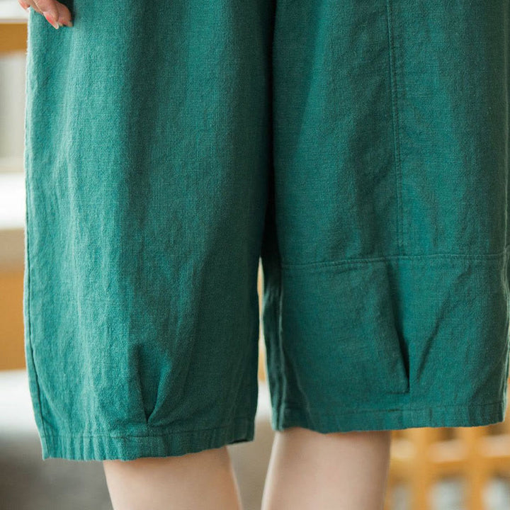 Buddha Stones Casual Plain Color Cotton Ramie Women's Shorts With Pockets - image 5