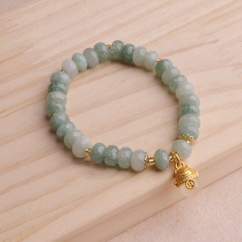 Buddha Stones Strawberry Quartz Cyan Jade Lucky Cat Beads Healing Bracelet