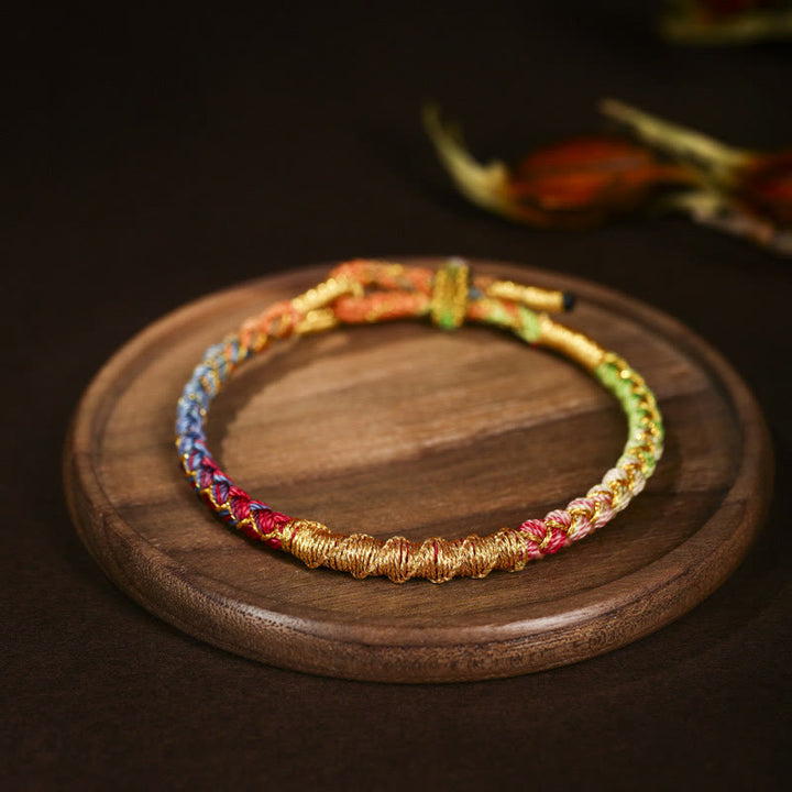 Buddha Stones Tibetan Colorful Gold Thread Dragon Scale Knot Protection Braided Bracelet