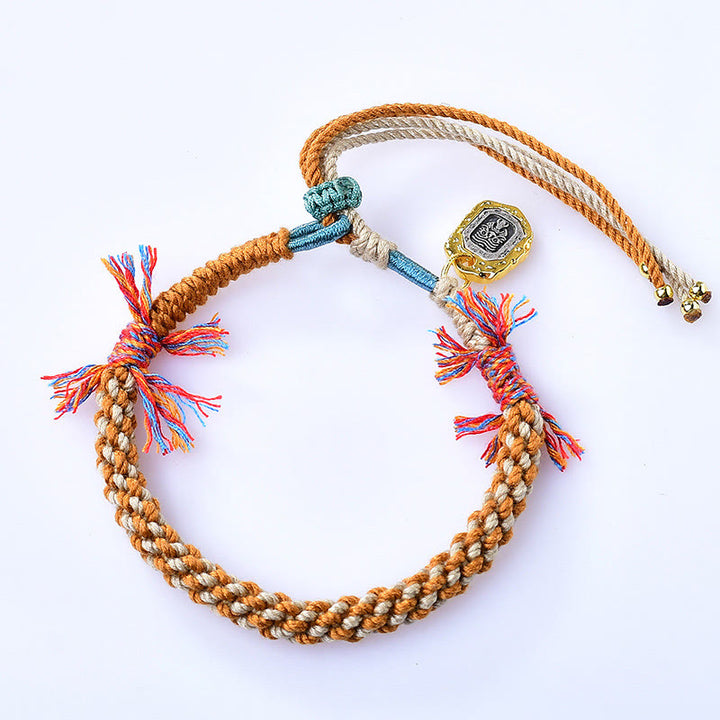 Buddha Stones Tibetan Colored Rope Zakiram Goddess Of Wealth Adjustable Protection Bracelet