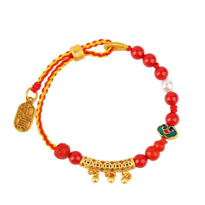 Buddha Stones Cinnabar Red String Bell Ruyi Brand Calm Bracelet