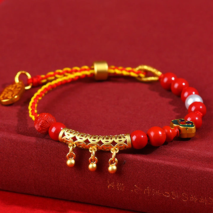 Buddha Stones Cinnabar Red String Bell Ruyi Brand Calm Bracelet