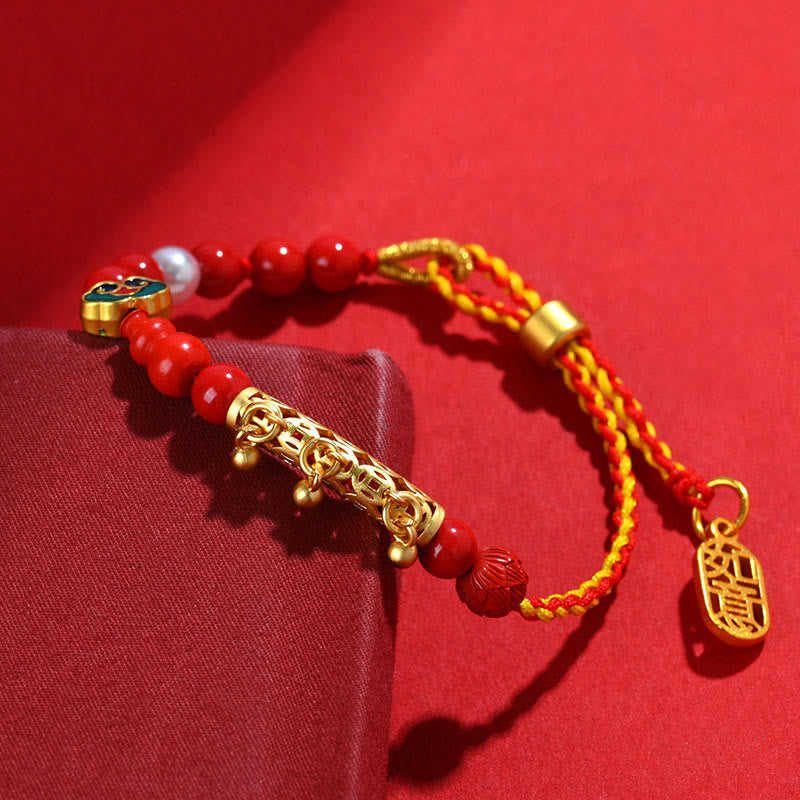 Buddha Stones Cinnabar Red String Bell Ruyi Brand Calm Bracelet