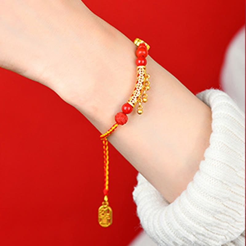 Buddha Stones Cinnabar Red String Bell Ruyi Brand Calm Bracelet