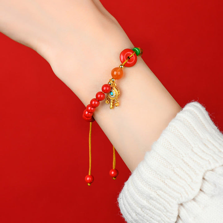 Buddha Stones Cinnabar String Peace Buckle Blessing Bracelet