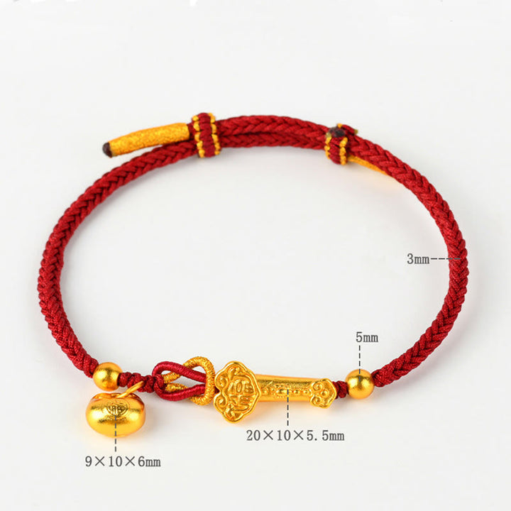 Buddha Stones Red String Fu Character Ingot Ruyi Stick Luck Braided Bracelet