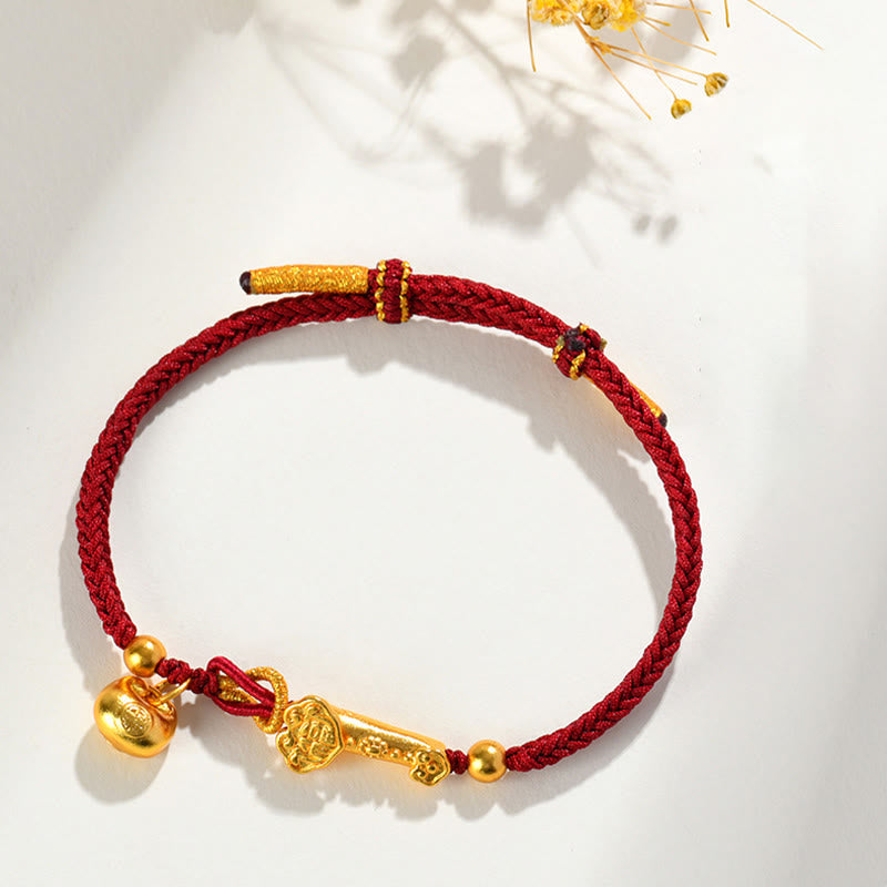 Buddha Stones Red String Fu Character Ingot Ruyi Stick Luck Braided Bracelet