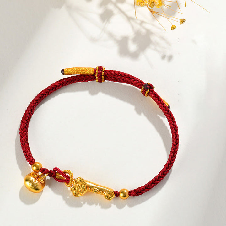 Buddha Stones Red String Fu Character Ingot Ruyi Stick Luck Braided Bracelet