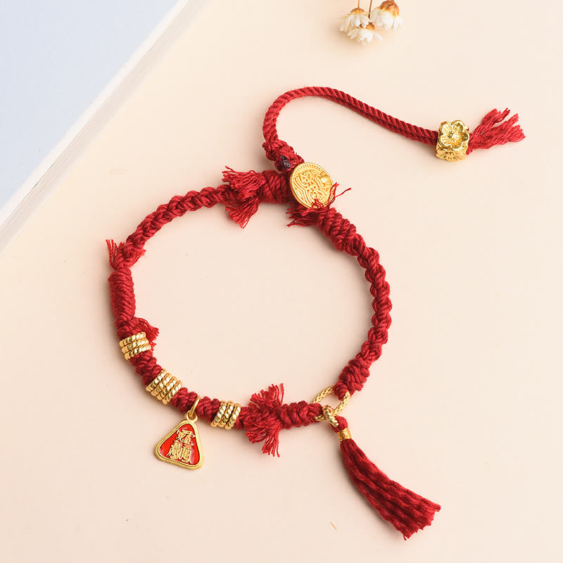 Buddha Stones Tibetan String Zakiram Goddess Of Wealth Flower Tassel Protection Bracelet