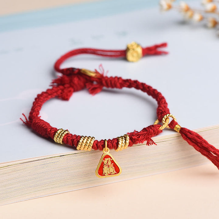 Buddha Stones Tibetan String Zakiram Goddess Of Wealth Flower Tassel Protection Bracelet