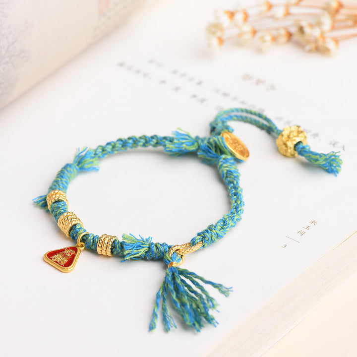 Buddha Stones Tibetan String Zakiram Goddess Of Wealth Flower Tassel Protection Bracelet