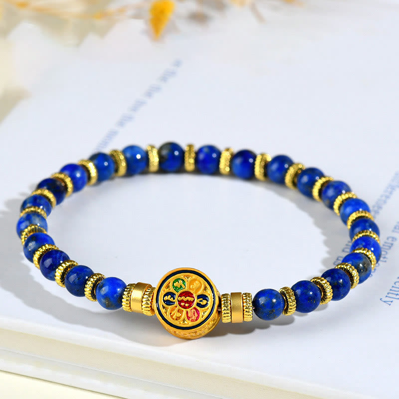 Buddha Stones Natural Lazurite Om Mani Padme Hum Bead Balance Bracelet