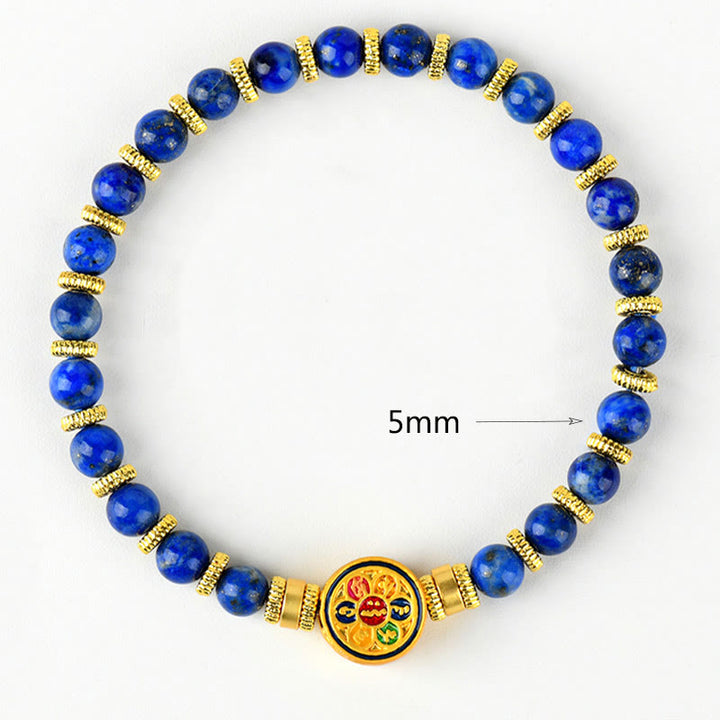 Buddha Stones Natural Lazurite Lapis Lazuli Om Mani Padme Hum Bead Balance Bracelet - image 7
