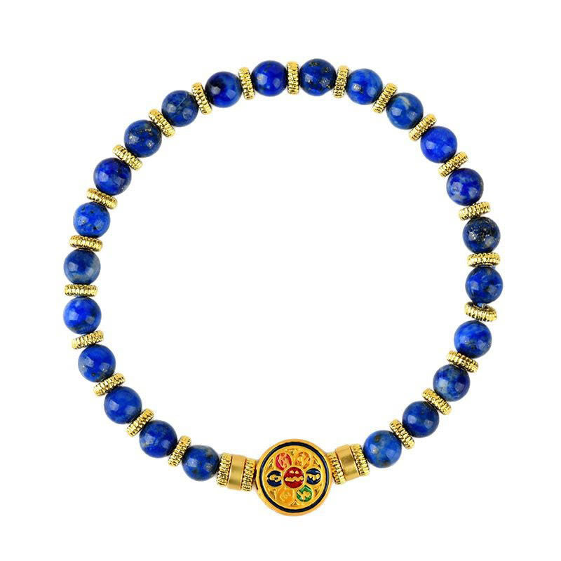 Buddha Stones Natural Lazurite Lapis Lazuli Om Mani Padme Hum Bead Balance Bracelet - image 8
