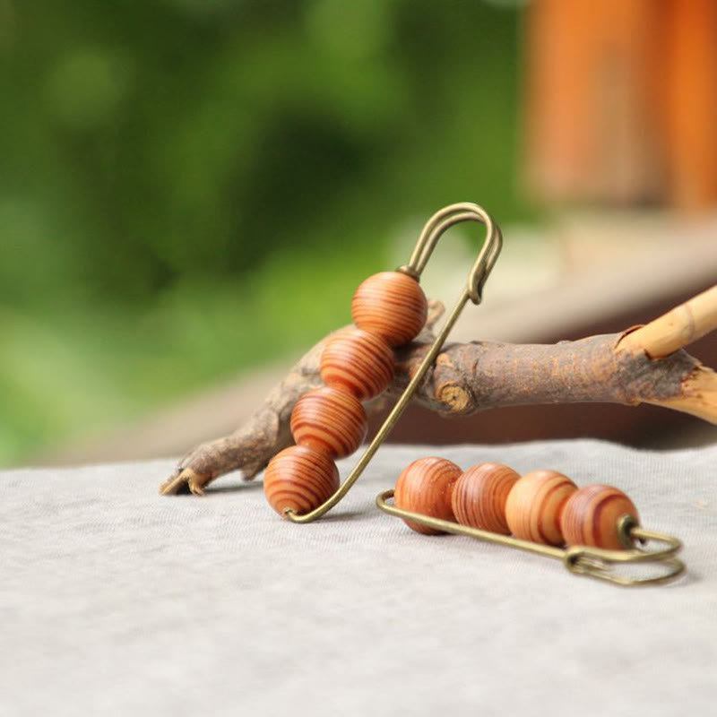 Buddha Stones Vintage Sandalwood Agathis Alba Ebony Wood Peltogyne Beads Healing Brooch