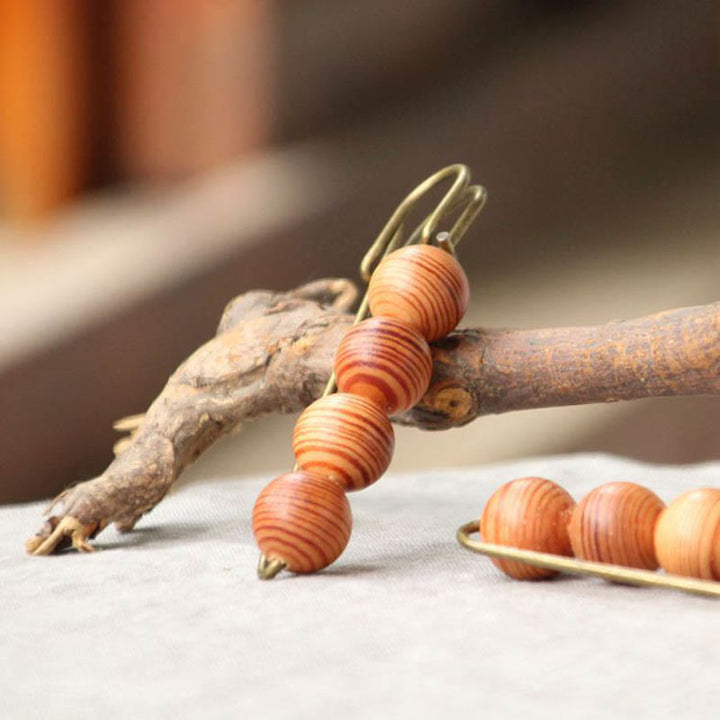 Buddha Stones Vintage Sandalwood Agathis Alba Ebony Wood Peltogyne Beads Healing Brooch