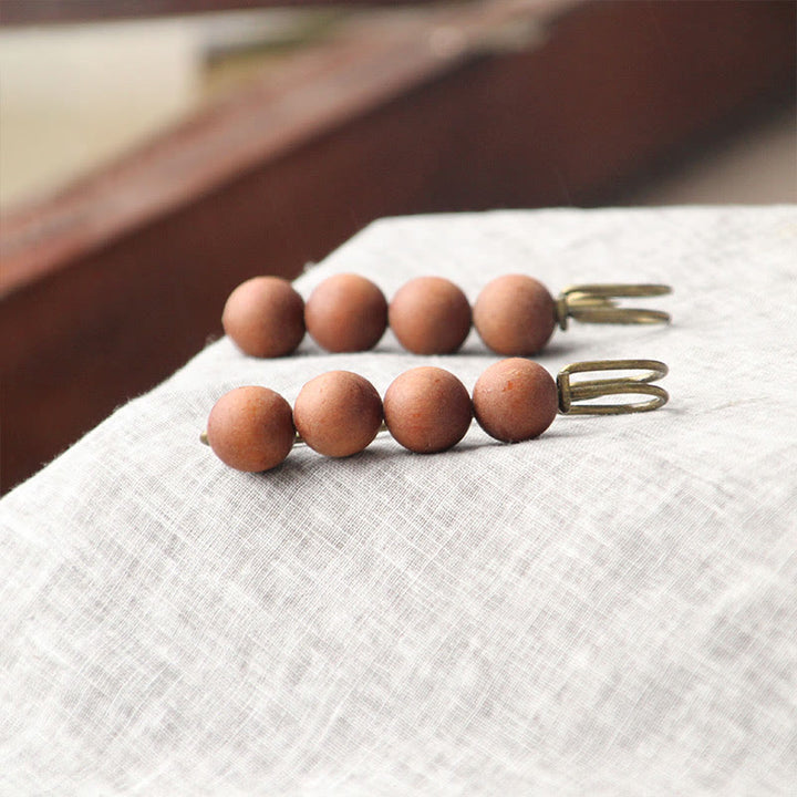 Buddha Stones Vintage Sandalwood Agathis Alba Ebony Wood Peltogyne Beads Healing Brooch