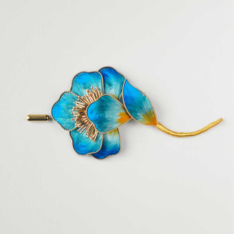 Buddha Stones Handmade Velvet Flower Mulberry Silk Blue Flower Brooch