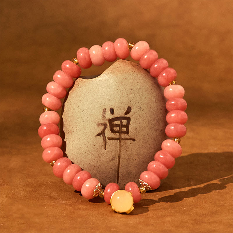 Buddha Stones Strawberry Quartz Cyan Jade Lucky Cat Beads Healing Bracelet