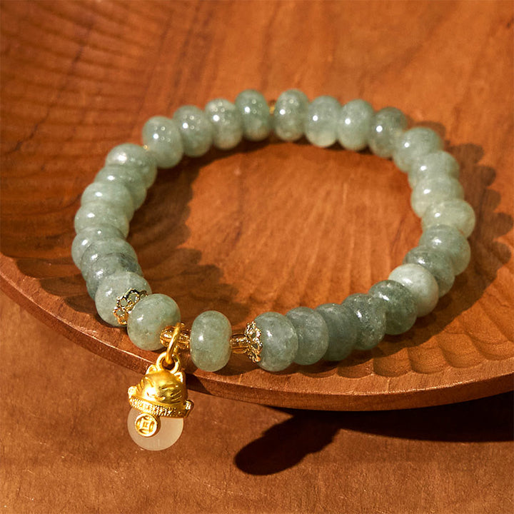 Buddha Stones Strawberry Quartz Cyan Jade Lucky Cat Beads Healing Bracelet