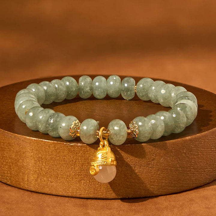 Buddha Stones Strawberry Quartz Cyan Jade Lucky Cat Beads Healing Bracelet