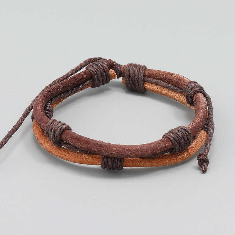 Buddha Stones Vintage Leather Hand-woven Hemp Rope Strength Bracelet