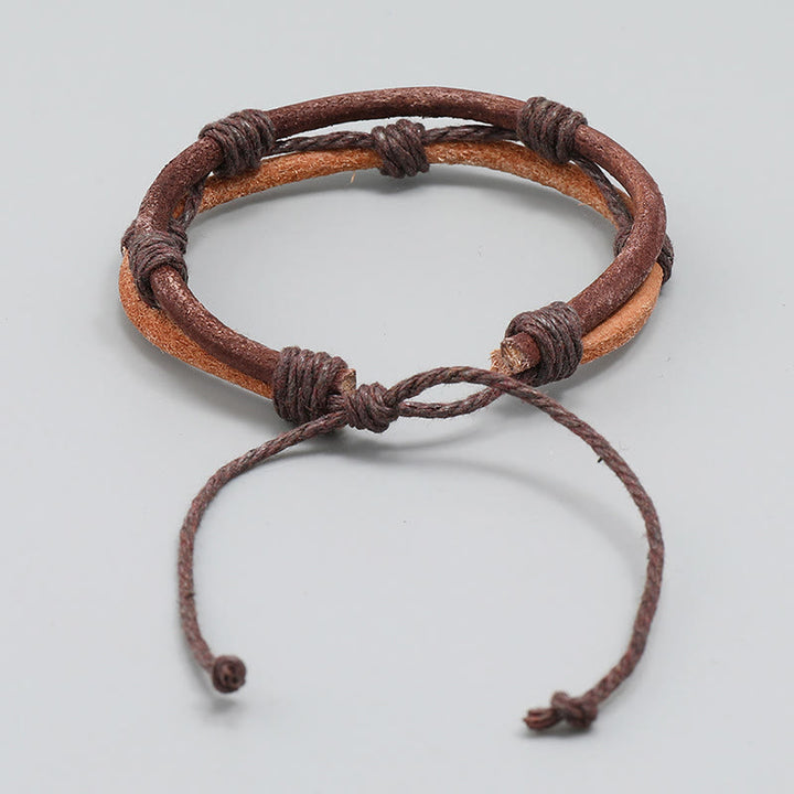 Buddha Stones Vintage Leather Hand-woven Hemp Rope Strength Bracelet