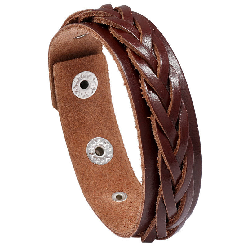 Buddha Stones Vintage Weaving Leather Adjustable Buckle Strengthen Bracelet