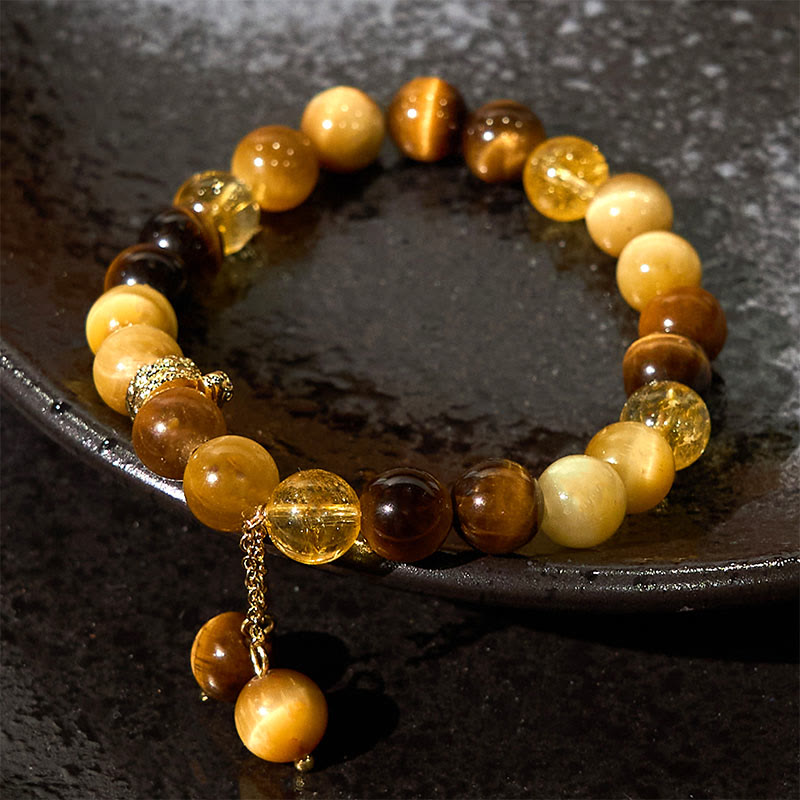 Buddha Stones Year of the Snake Tiger Eye Citrine Protection Bracelet