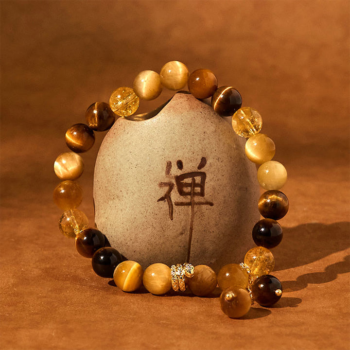 Buddha Stones Year of the Snake Tiger Eye Citrine Protection Bracelet