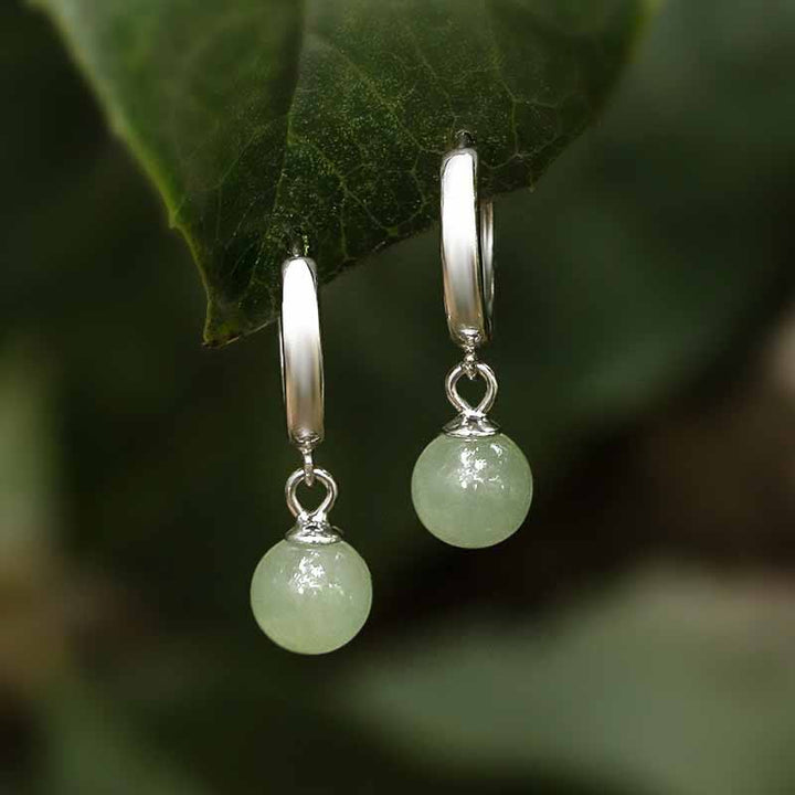 Buddha Stones Round Jade Bead Prosperity Earrings - image 1
