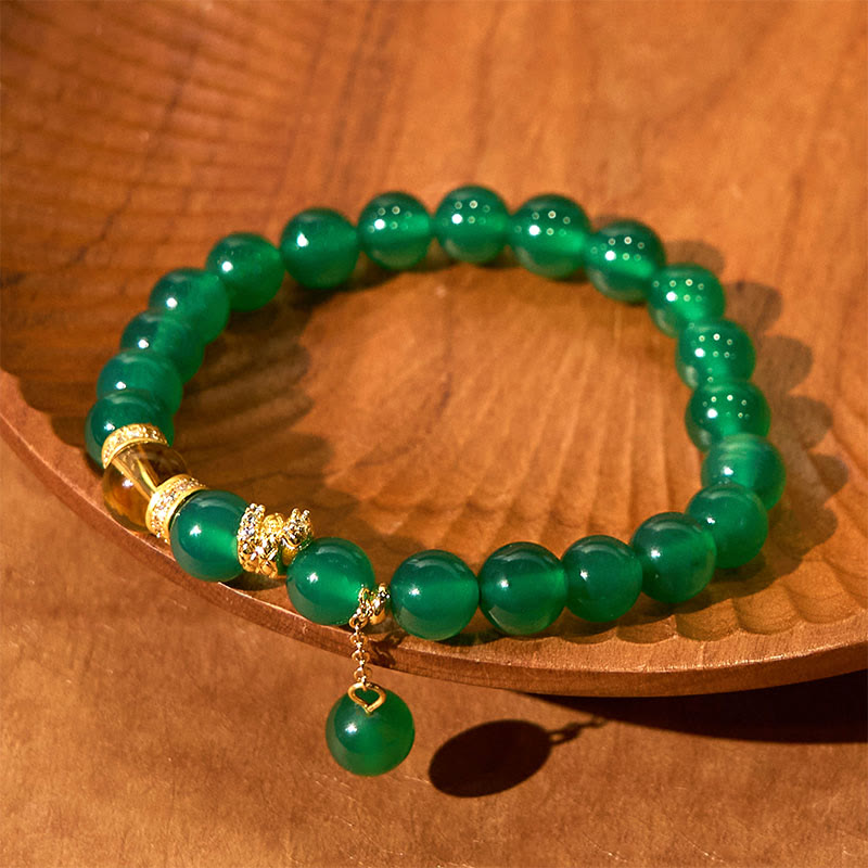 Buddha Stones Year of the Snake Green Agate Citrine Power Bracelet