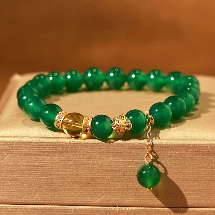 Buddha Stones Year of the Snake Green Agate Citrine Power Bracelet