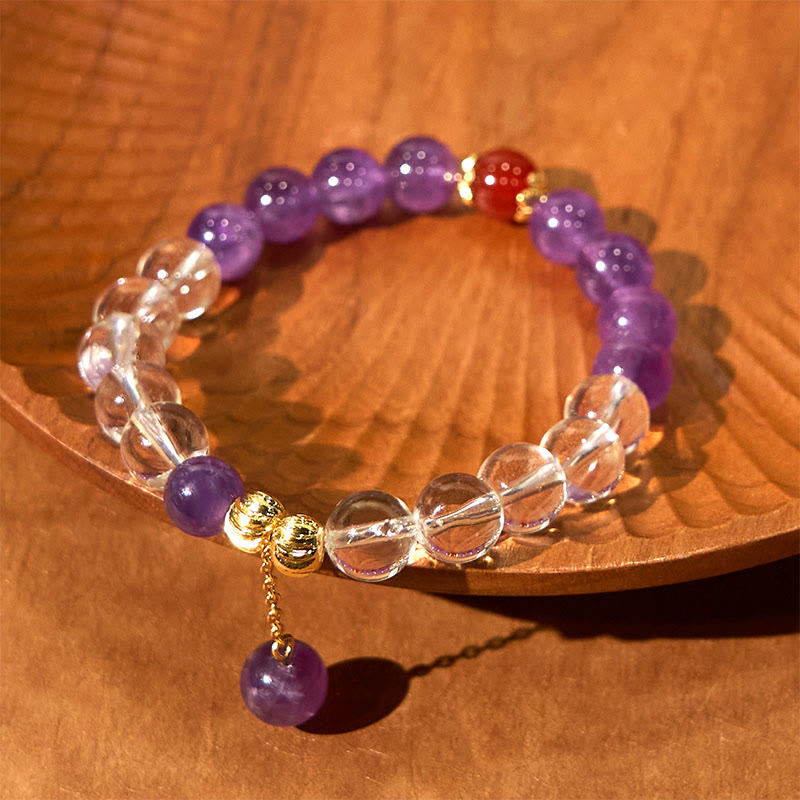 Buddha Stones Natural Amethyst White Crystal Beads Communication Bracelet