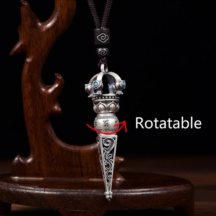 Buddha Stones Tibetan Om Mani Padme Hum Dorje Vajra Design Wisdom Rotatable Necklace Pendant - image 3