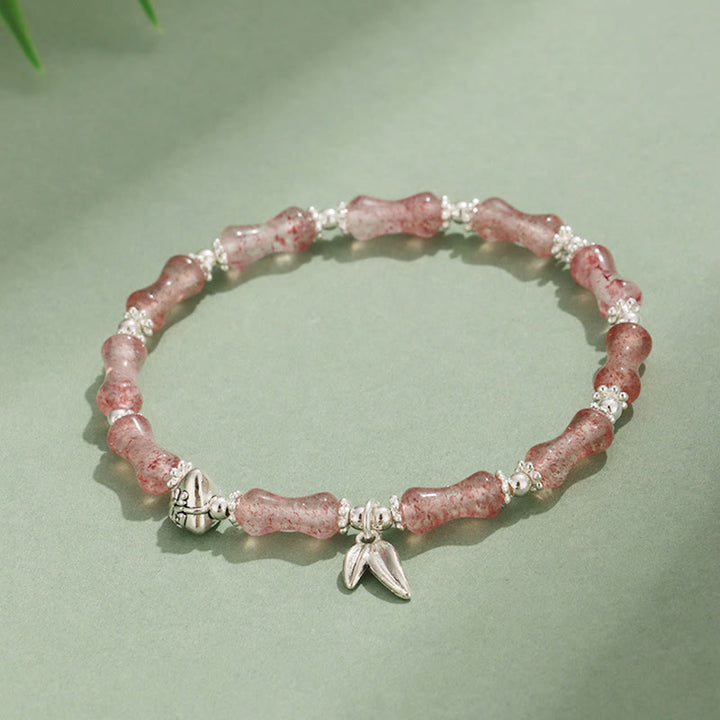 Buddha Stones Peridot White Jade Strawberry Quartz Green Aventurine Bamboo Fu Character Luck Bracelet