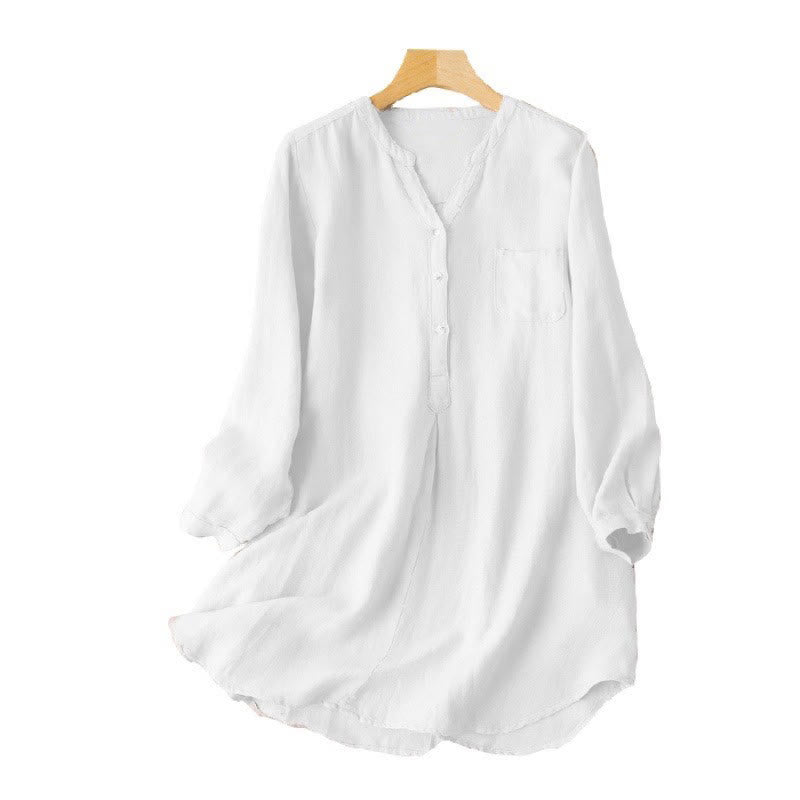 Buddha Stones Casual Women's V-neck Long Sleeve Design Three Buttons Polyester Shirt - image 3