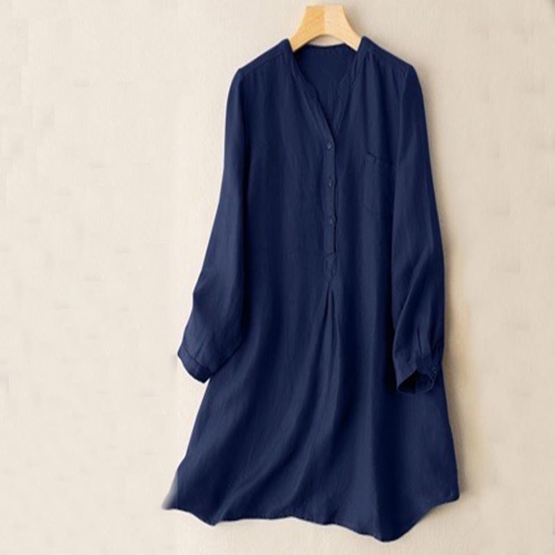 Buddha Stones Casual Women's V-neck Long Sleeve Design Three Buttons Polyester Shirt - MidnightBlue - US12，UK/AU16，EU44 (4XL-5XL) - image 4