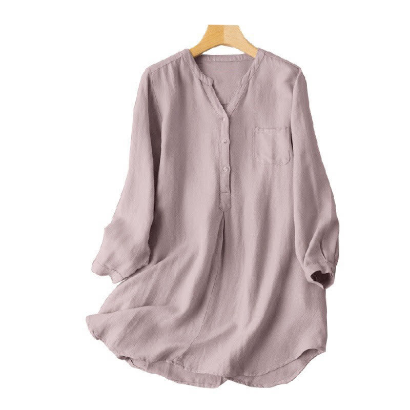 Buddha Stones Casual Women's V-neck Long Sleeve Design Three Buttons Polyester Shirt - image 1