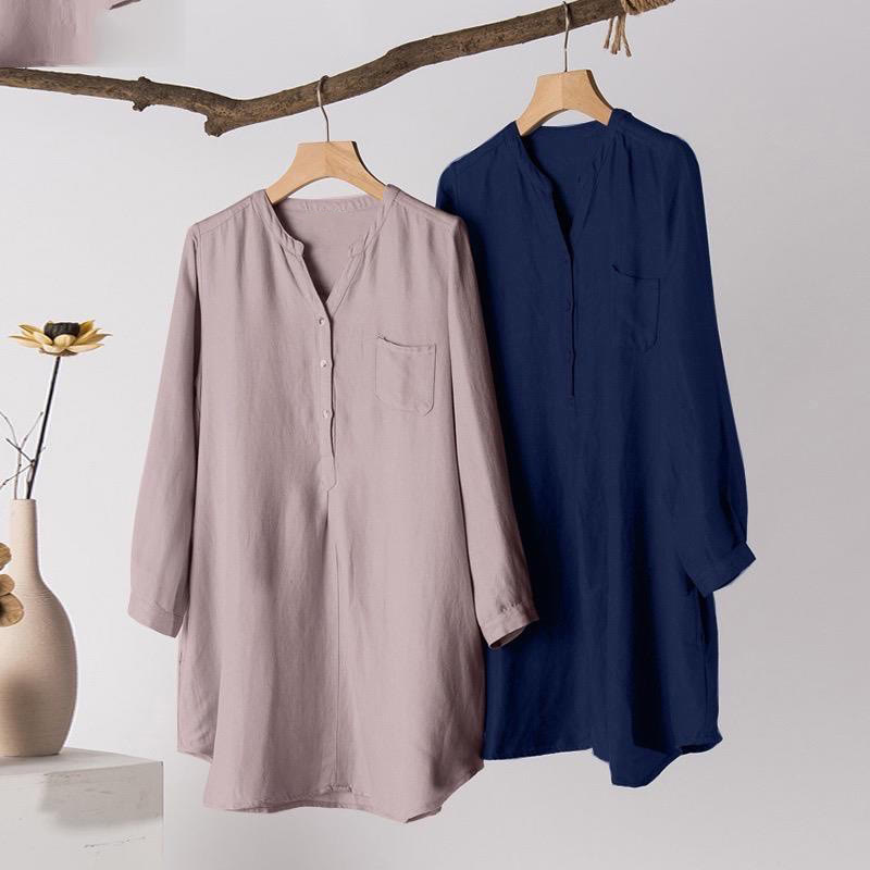 Buddha Stones Casual Women's V-neck Long Sleeve Design Three Buttons Polyester Shirt - image 6