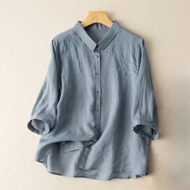Buddha Stones Casual Women's Embroidery Standing Collar Half Sleeve Design Shirt - LightBlue - US8-10，UK/AU12-14，EU40-42 (2XL) - image 10